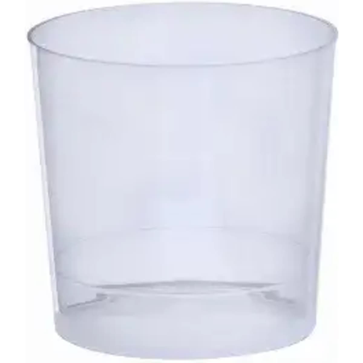 A clear plastic drinking cup with a simple design and no visible branding or logos.