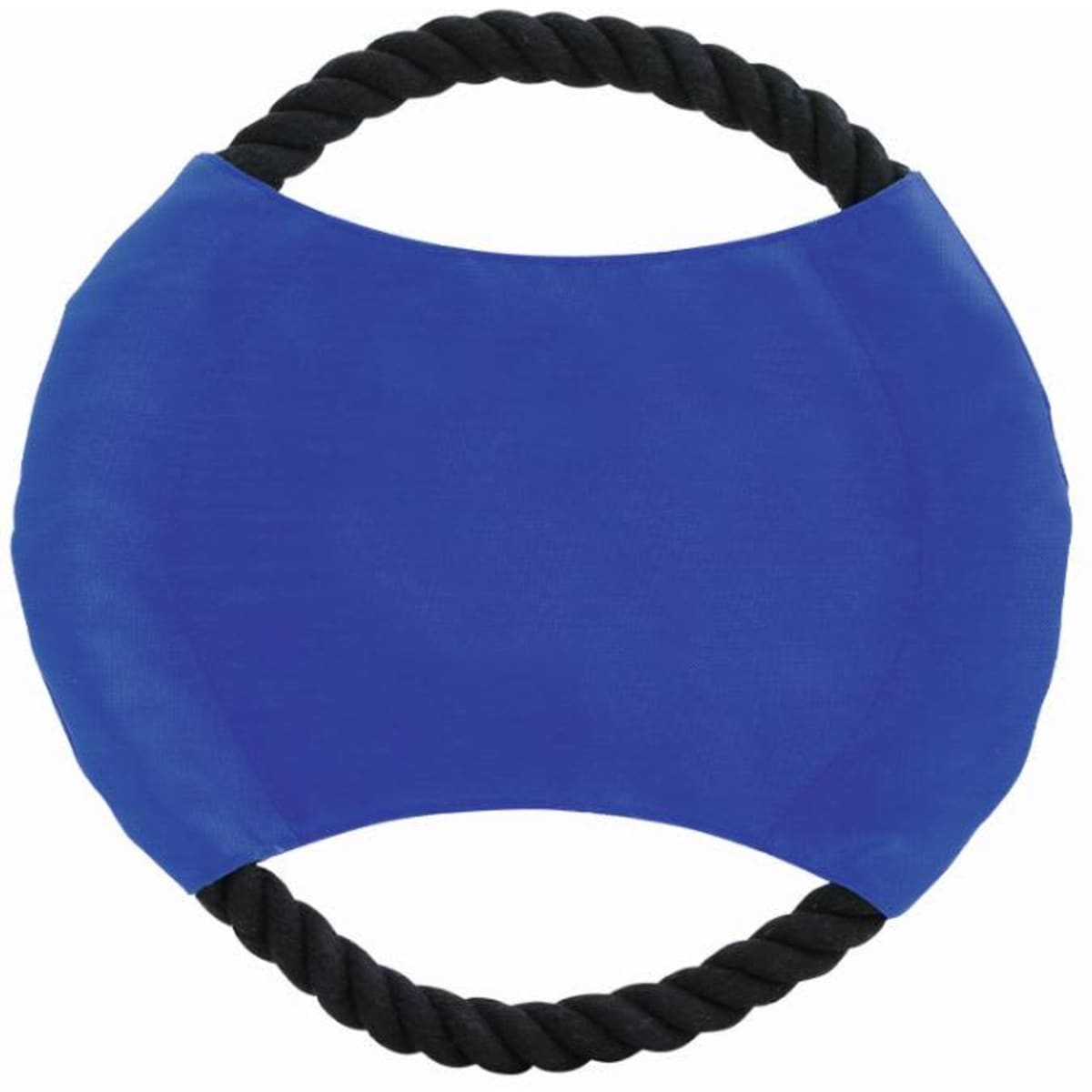 A round blue exercise tool with a black rope handle on either side, designed for grip and stability.