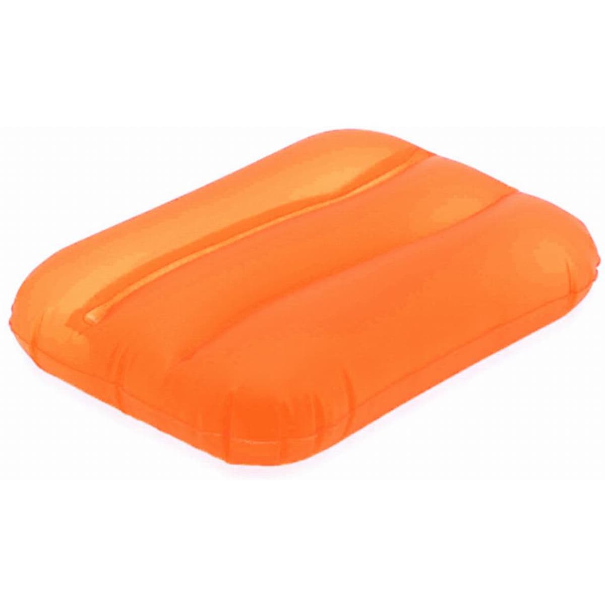 An inflatable orange cushion with a smooth, rectangular shape and three horizontal lines.