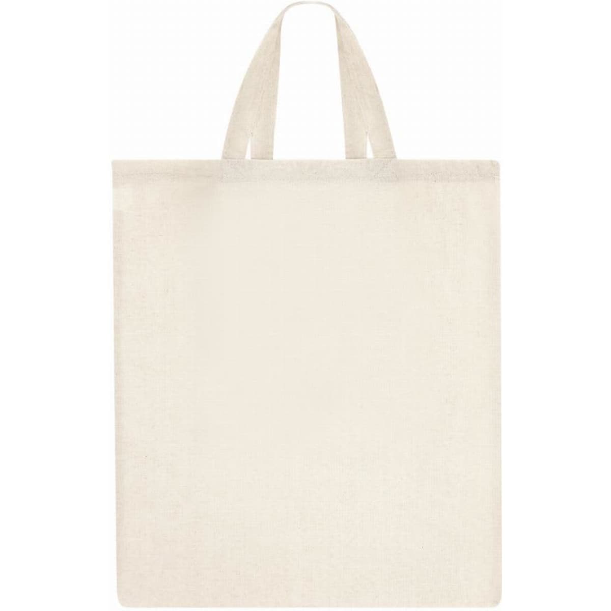 A tote bag in a natural, off-white colour with two handles. It has a simple, unadorned design.