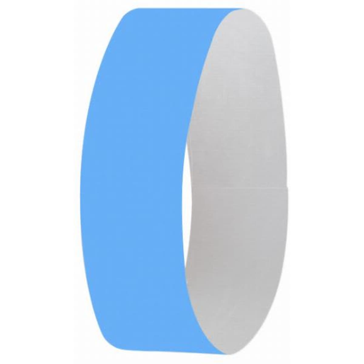 A blue wristband with a smooth finish and a blank, white underside. It features a simple, rounded design.