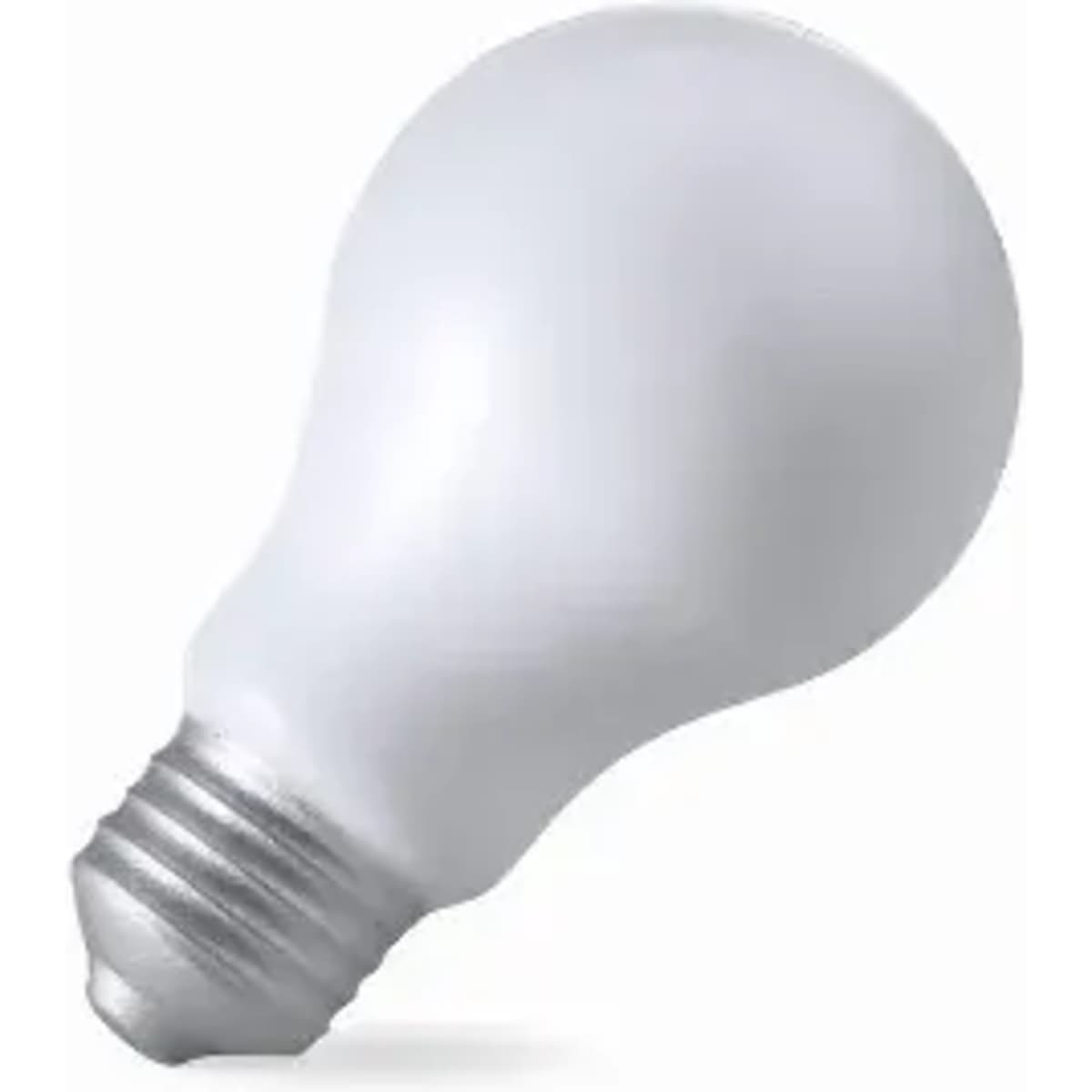 A light bulb in a rounded shape with a silver base and a frosted white finish.