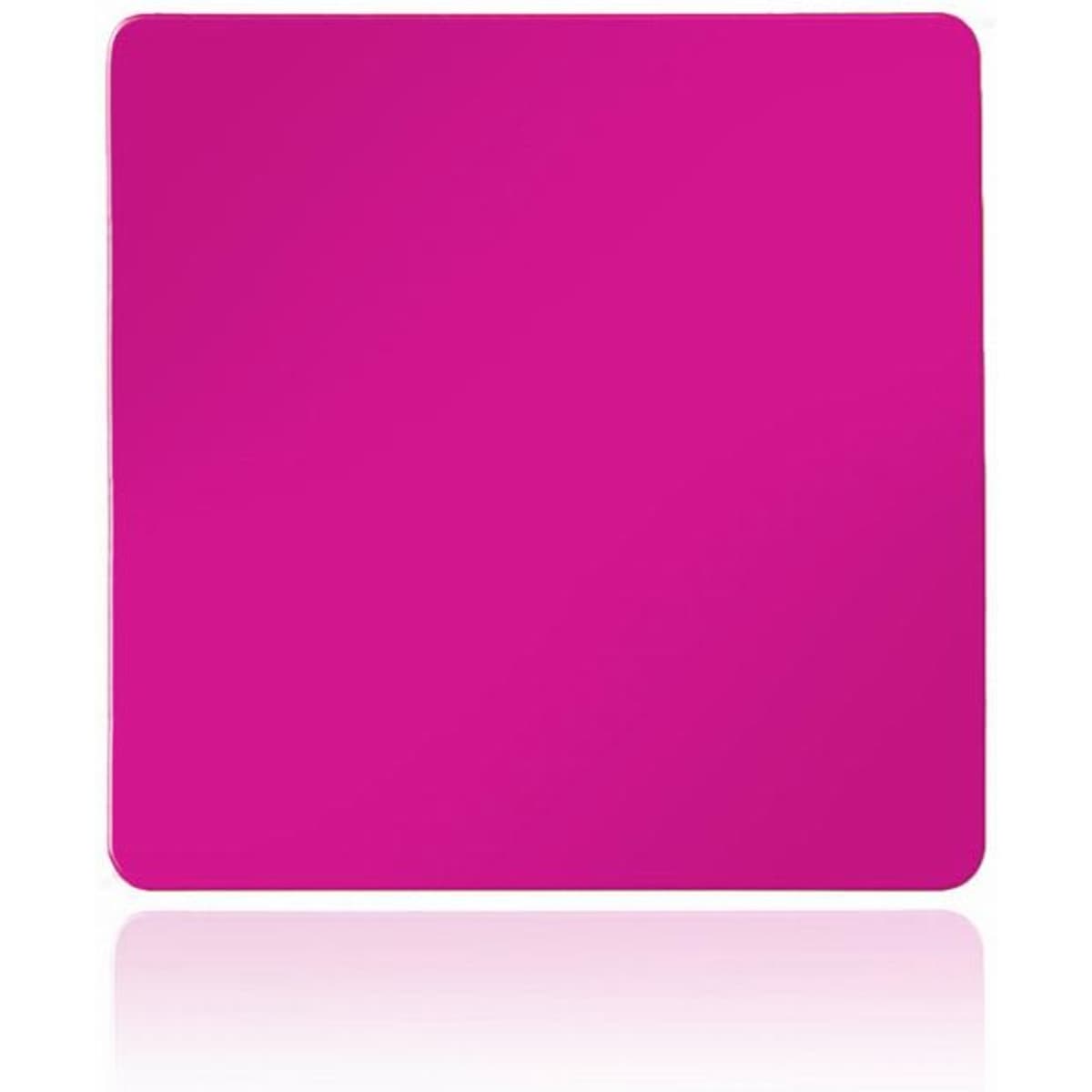 A square, reflective surface in a vibrant magenta colour, featuring a glossy finish.