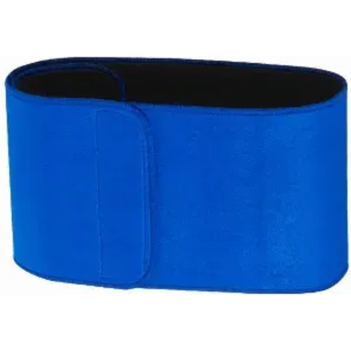 A blue waist support belt with a black interior and a secure fastening. It features a simple design and has no visible branding.