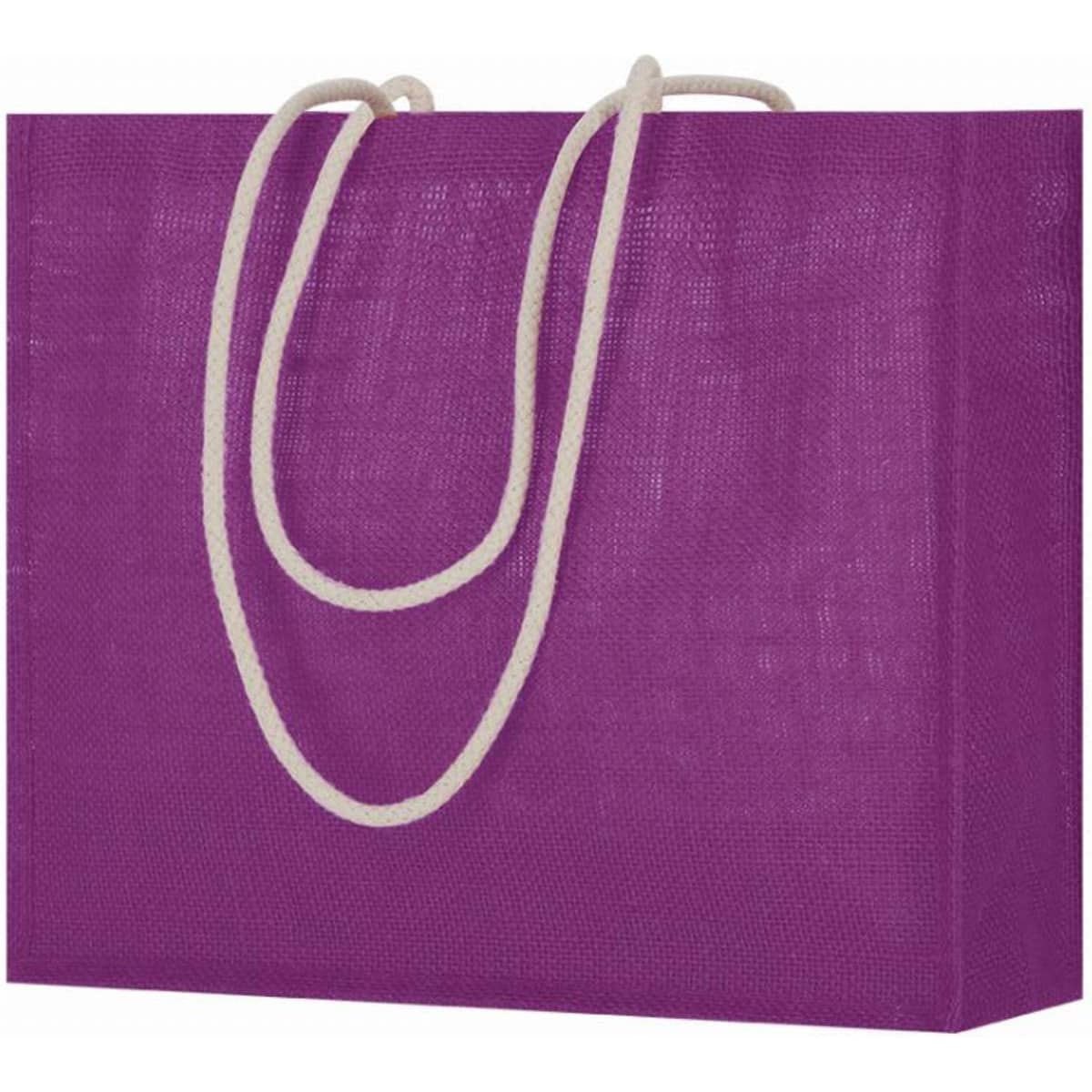 A purple gift bag with white rope handles, crafted from textured material. The bag has a simple, elegant design.