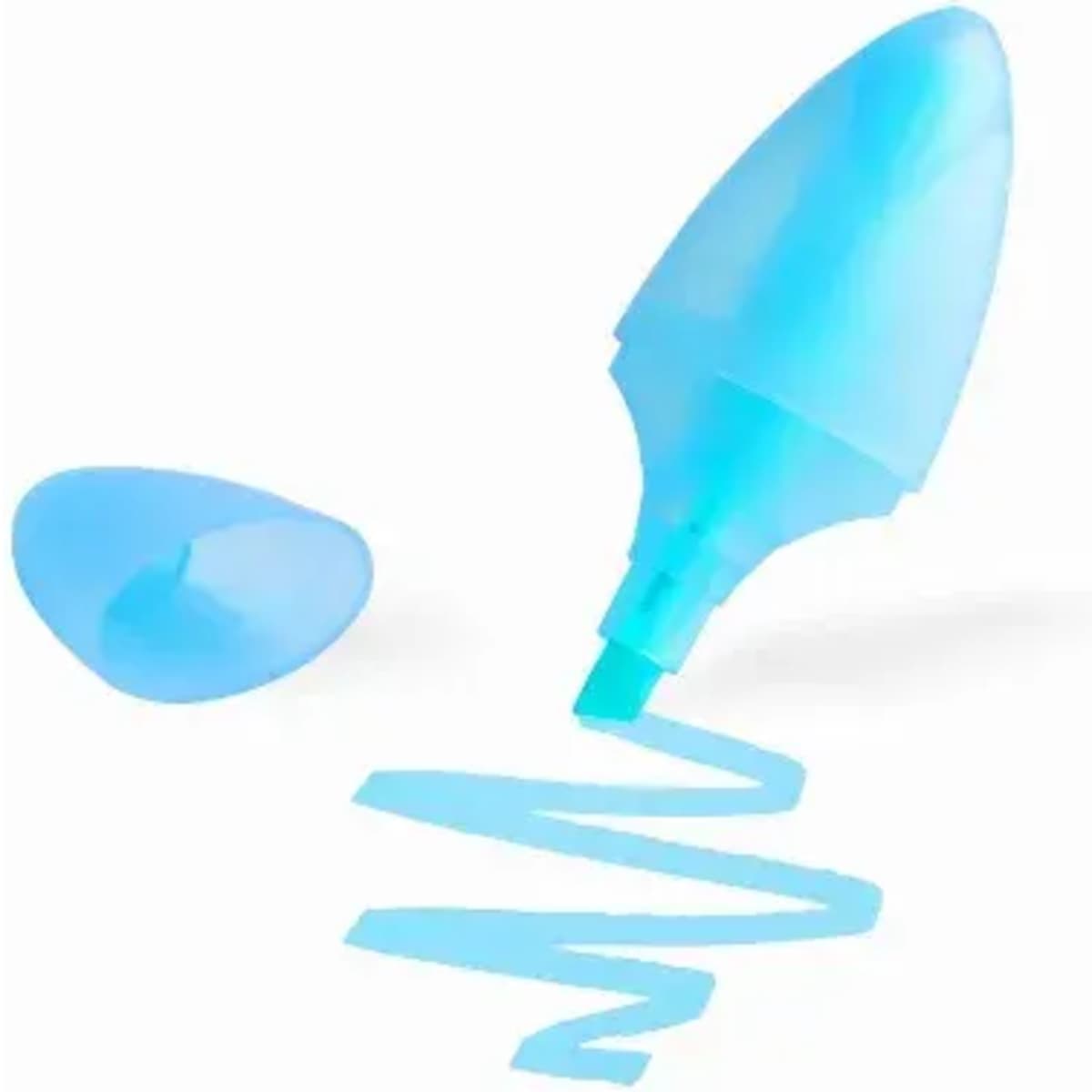 A blue drink bottle with a tapered shape and a matching cap, featuring a logo on the body.