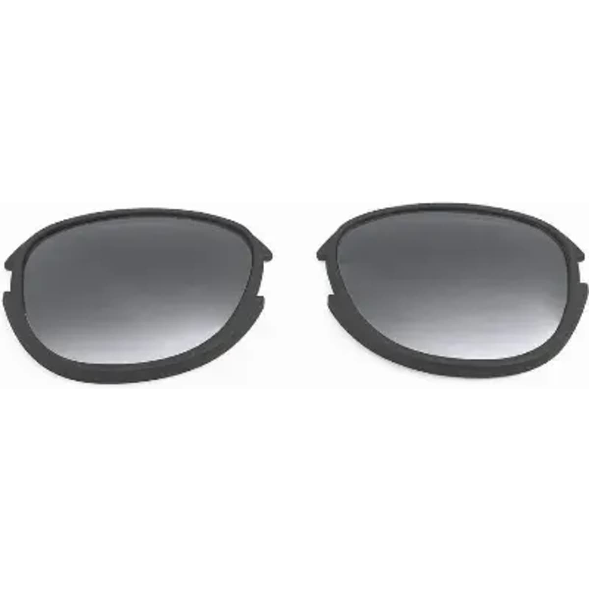 A pair of black sunglass lenses with a gradient tint. Features a clean and simple design.