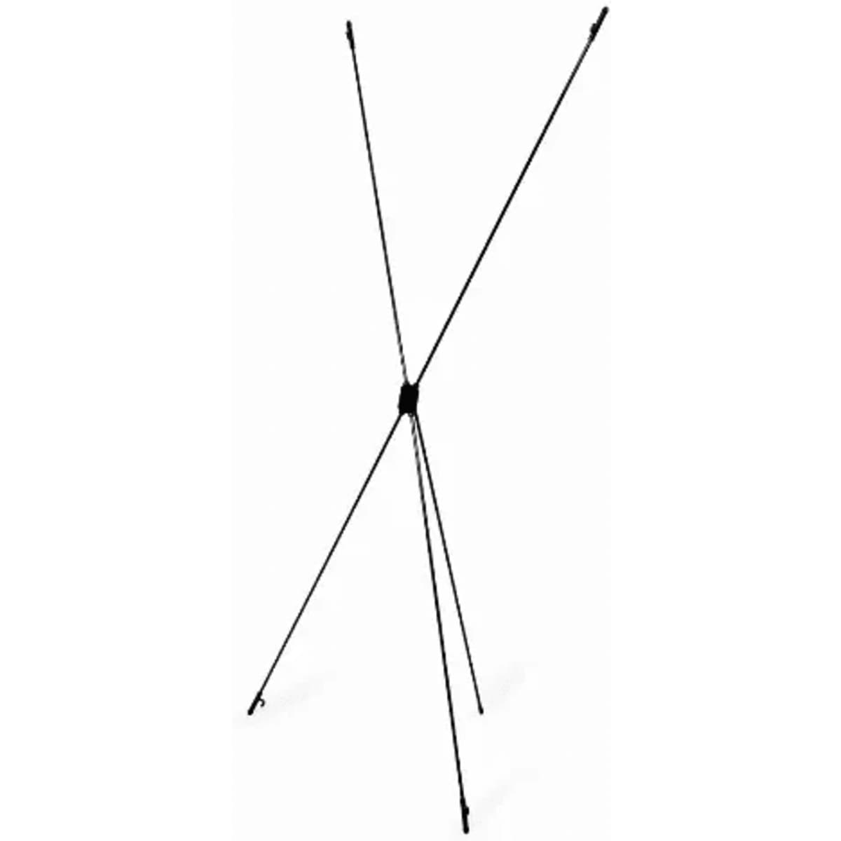A black tripod stand with three adjustable legs, featuring a central connector. Suitable for stabilising items.