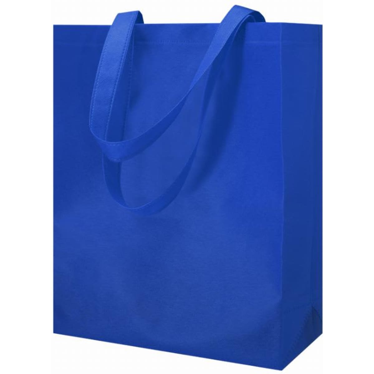 A blue tote bag with two shoulder straps, featuring a simple design and a solid colour.