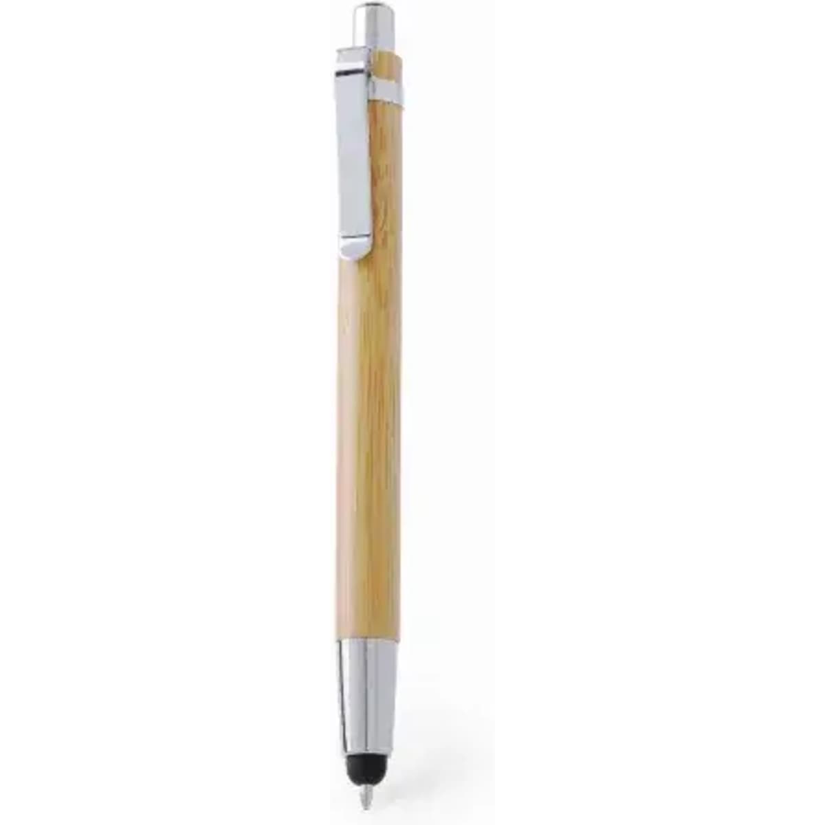 A wooden pen with a silver clip and tip, featuring a sleek design and smooth finish.