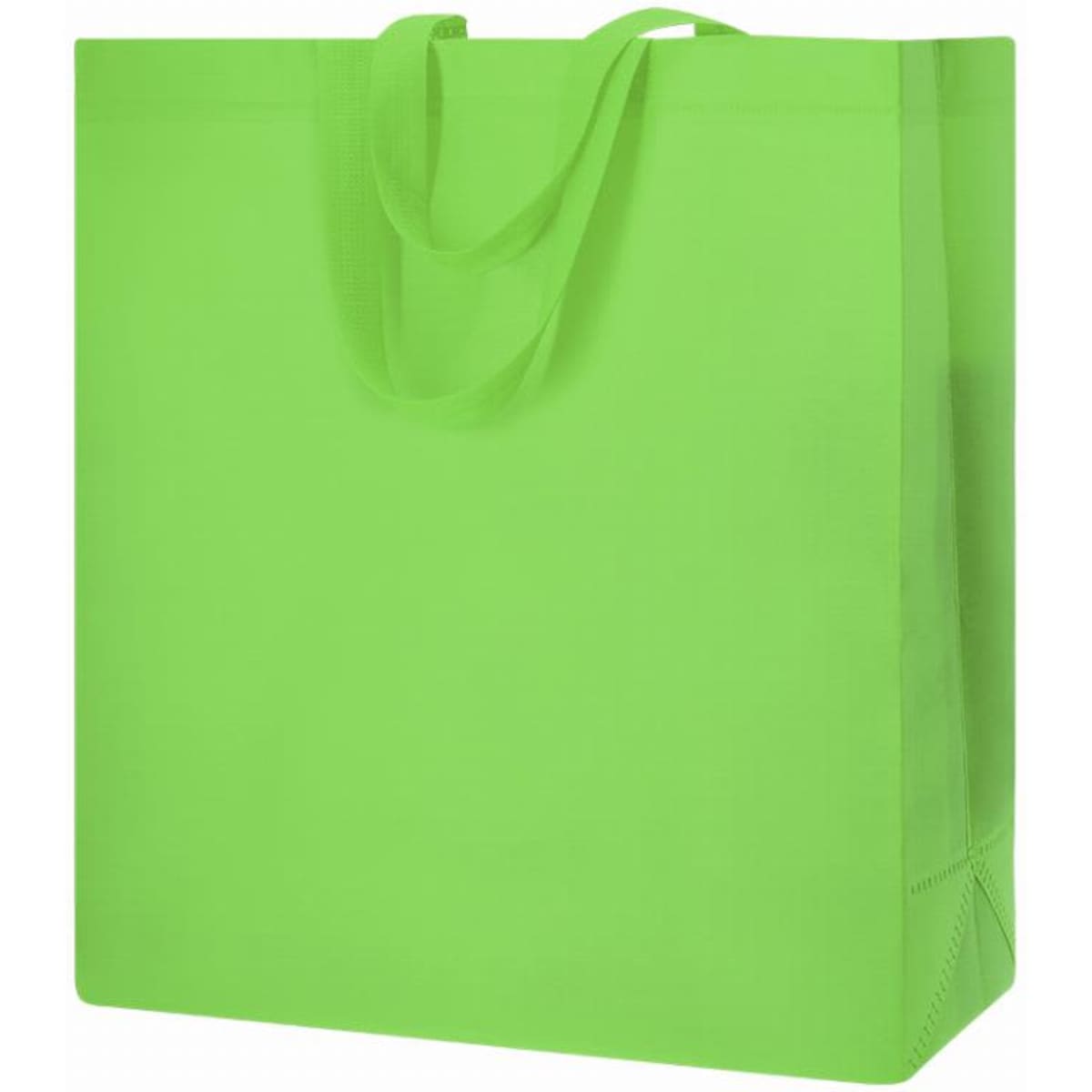 A green tote bag with two handles, featuring a simple design without any visible logos or branding.