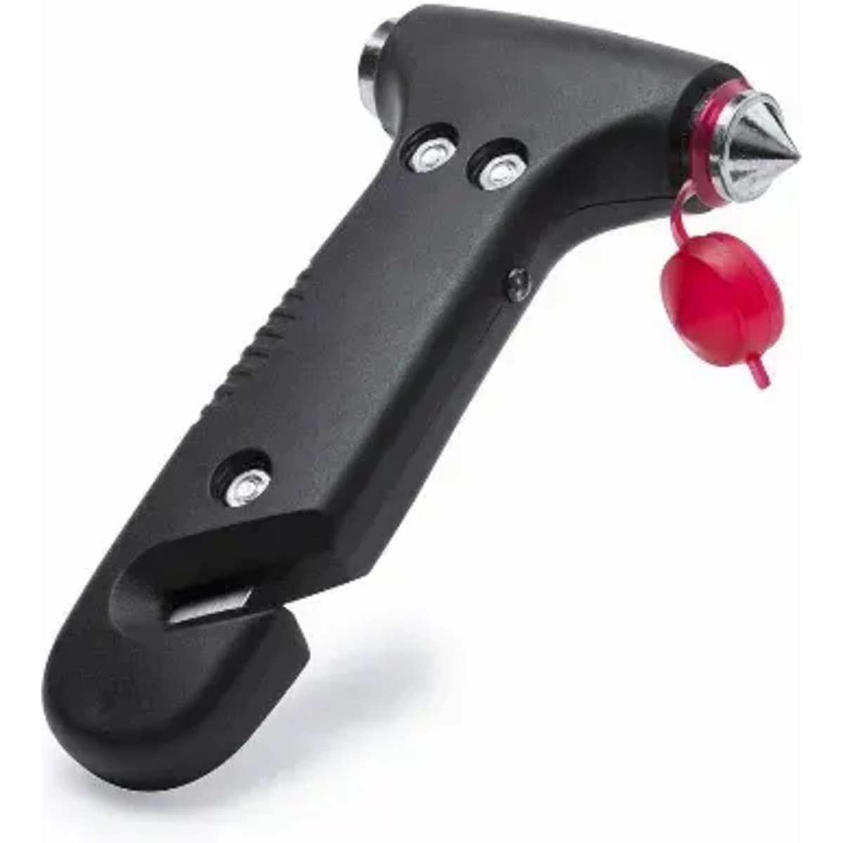 A black tool handle with a hook and a red safety ball, designed for use with various equipment.