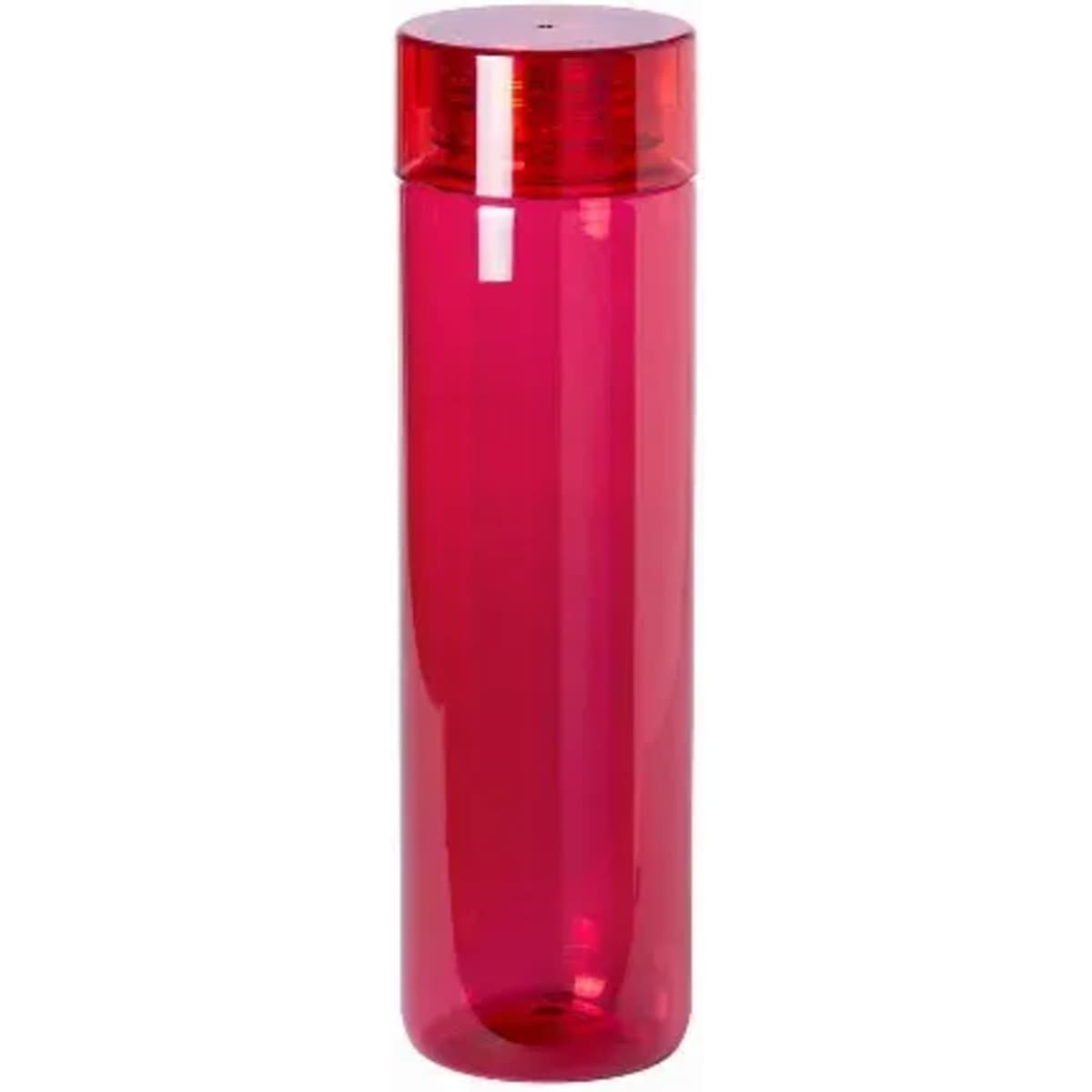 A drink bottle in vibrant pink with a matching lid and a logo on the side.