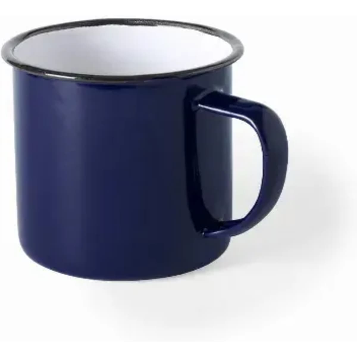 A drink bottle in navy blue with a black rim and a sturdy handle, featuring a simple design.