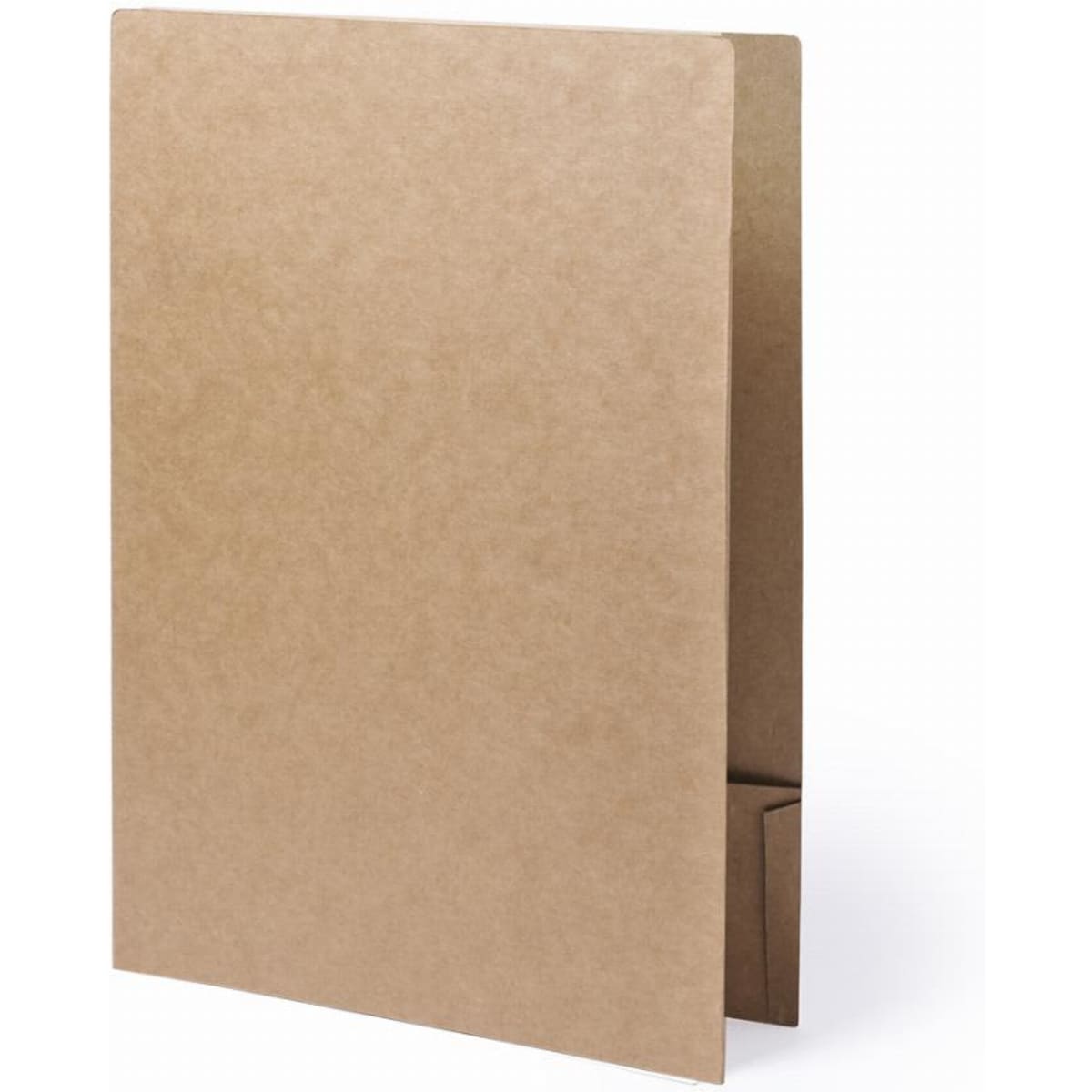 A brown, unbranded folder with a flap closure and a side pocket for documents.