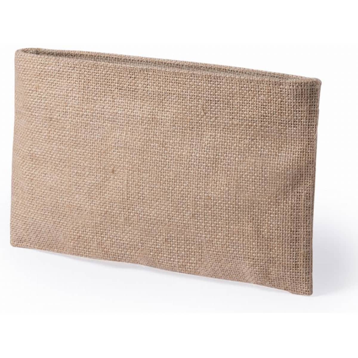 A natural jute bag with a textured finish, featuring an open top and a simple, minimalist design.