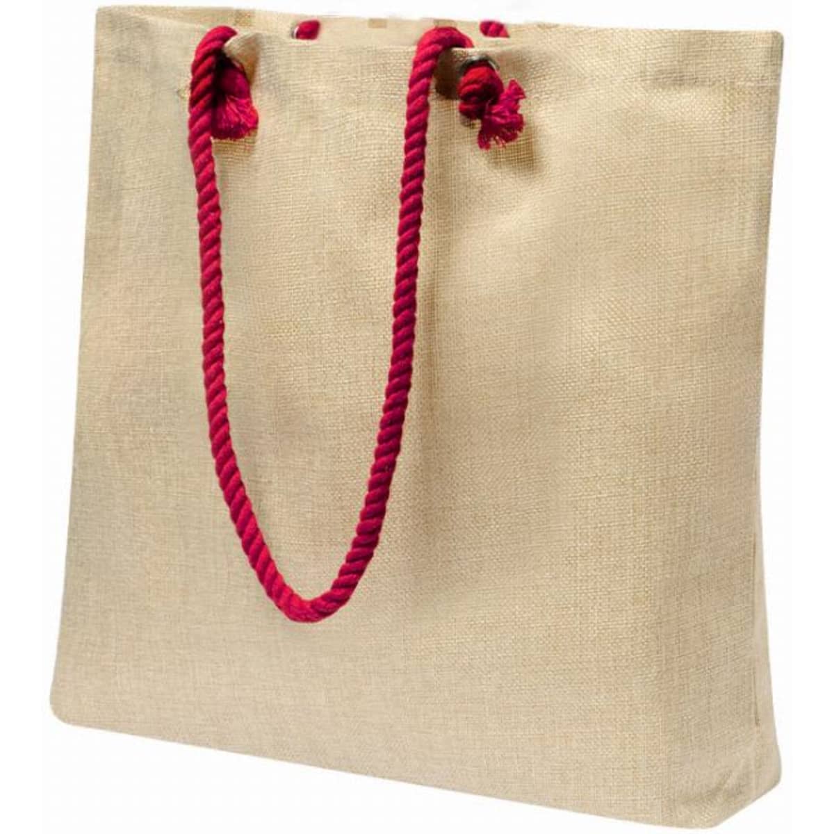 A tote bag in a natural colour with a pink twisted rope handle. It has a simple, stylish design.