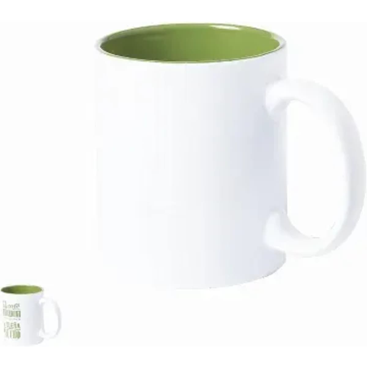 A drink bottle featuring a white exterior and a green interior, with a handle and minimalistic design.