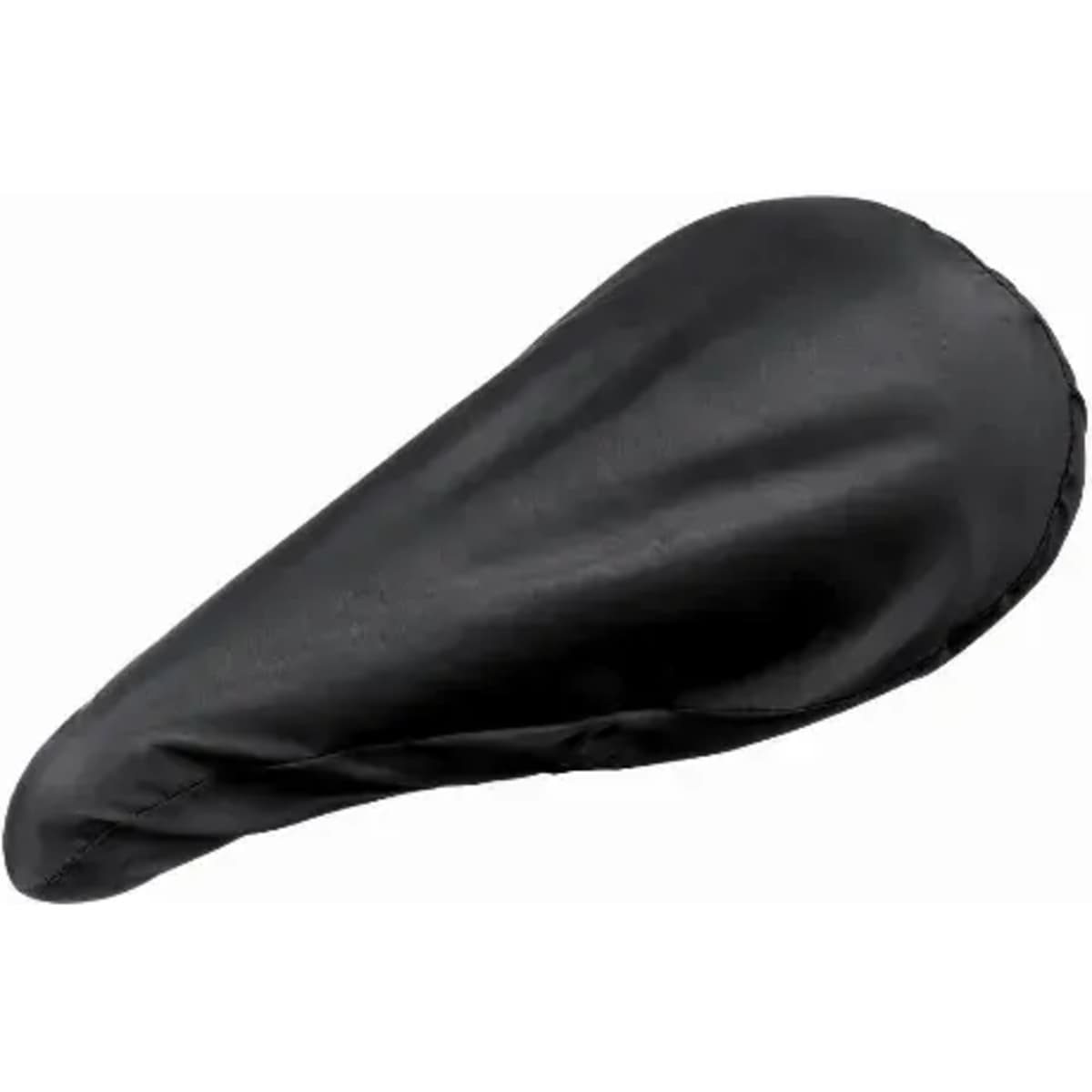 A black bike seat cover with a smooth, fitted design. It features a logo on the surface.