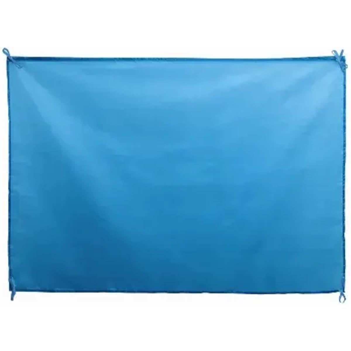 A blue outdoor tarp with ties at the corners, suitable for various covering needs.