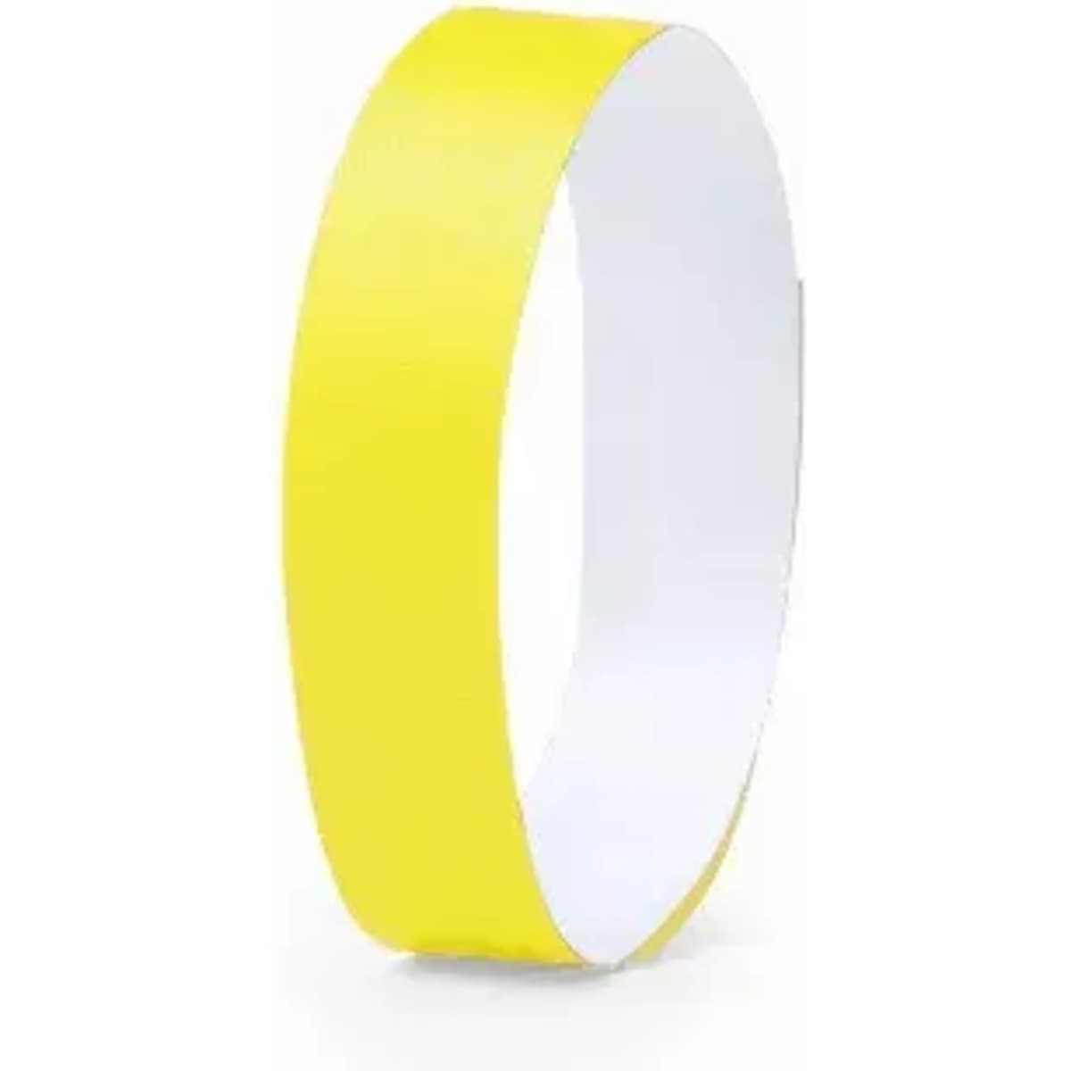 A yellow wristband with a clean white interior, featuring a simple design.
