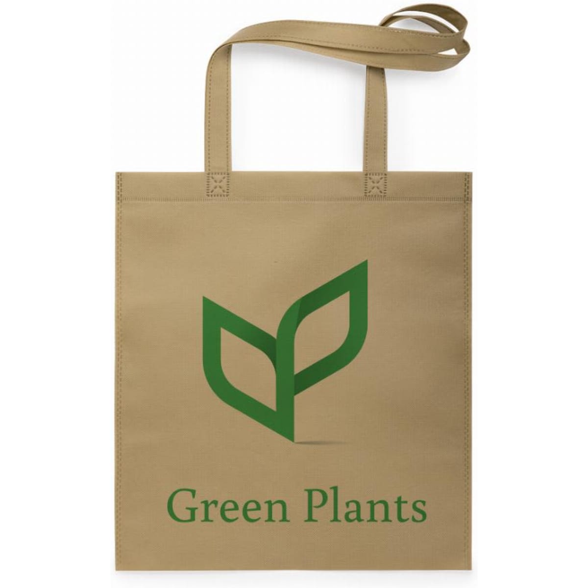 A tan tote bag featuring a green plant logo and the text "Green Plants" at the bottom.