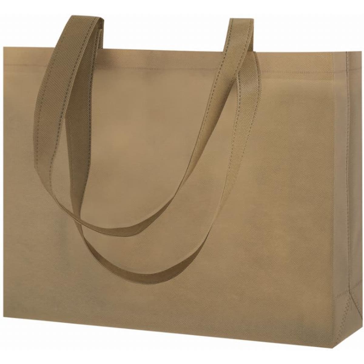 A tote bag in a neutral beige colour with long, sturdy handles and a simple design.