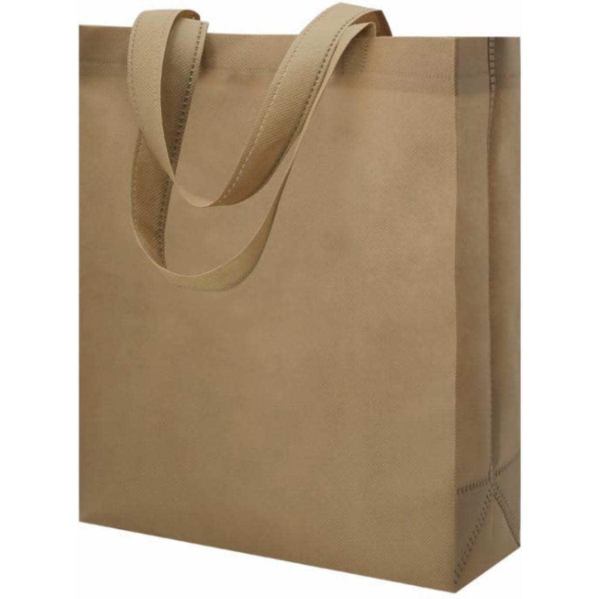 A brown paper tote bag with two handles, featuring a simple design and no additional graphics or logos.