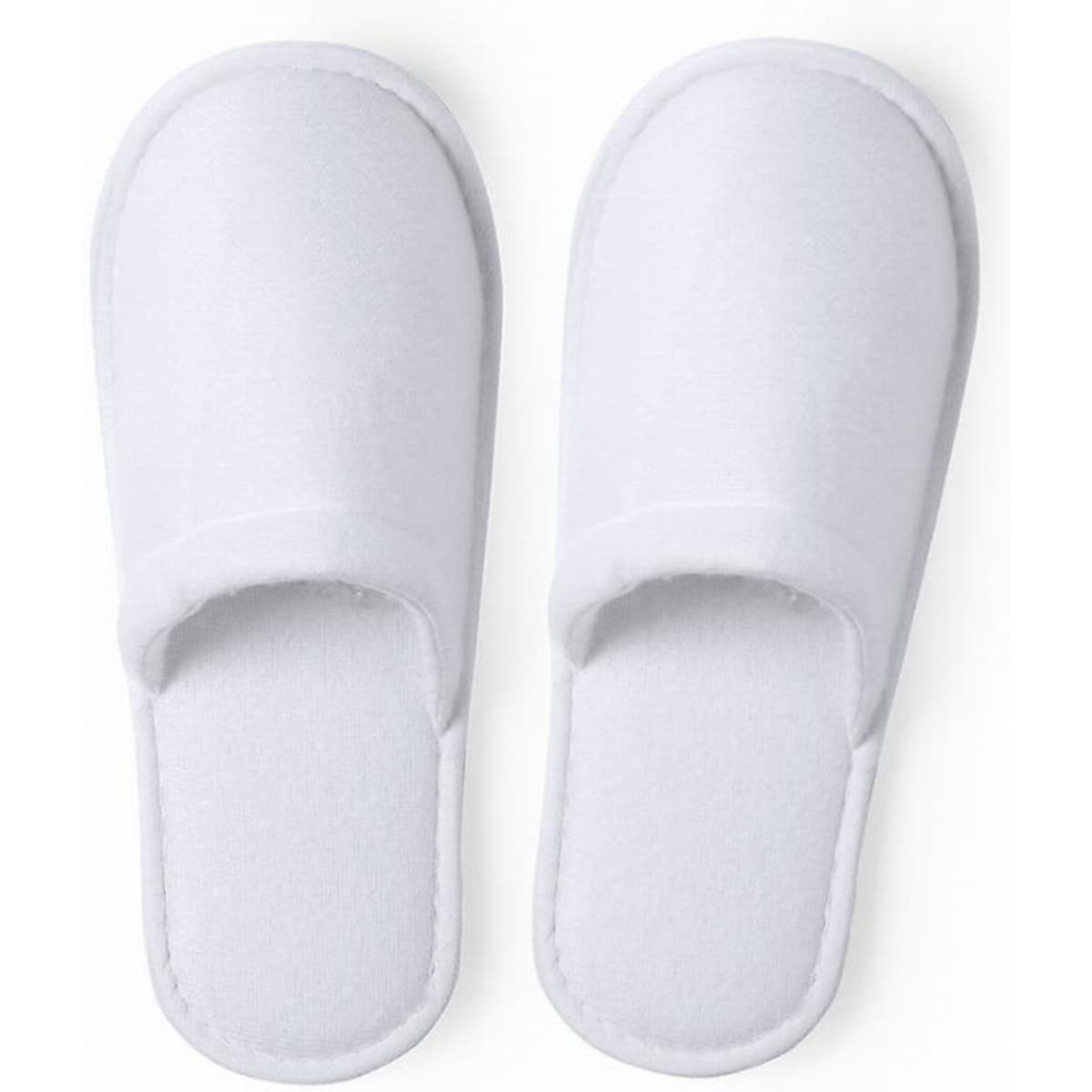 A pair of white spa slippers with a soft texture and open toe design. They have a simple, classic shape.
