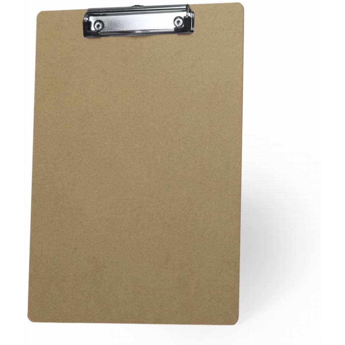 A clipboard with a brown, matte surface and a silver metal clip at the top.