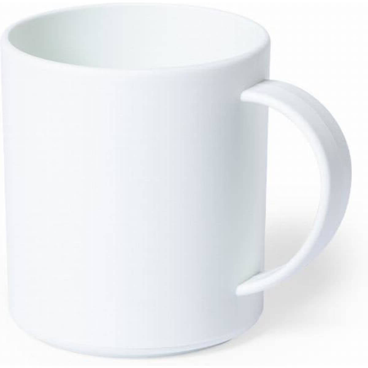 A drink mug in solid white with a curved handle. The design is simple and modern.