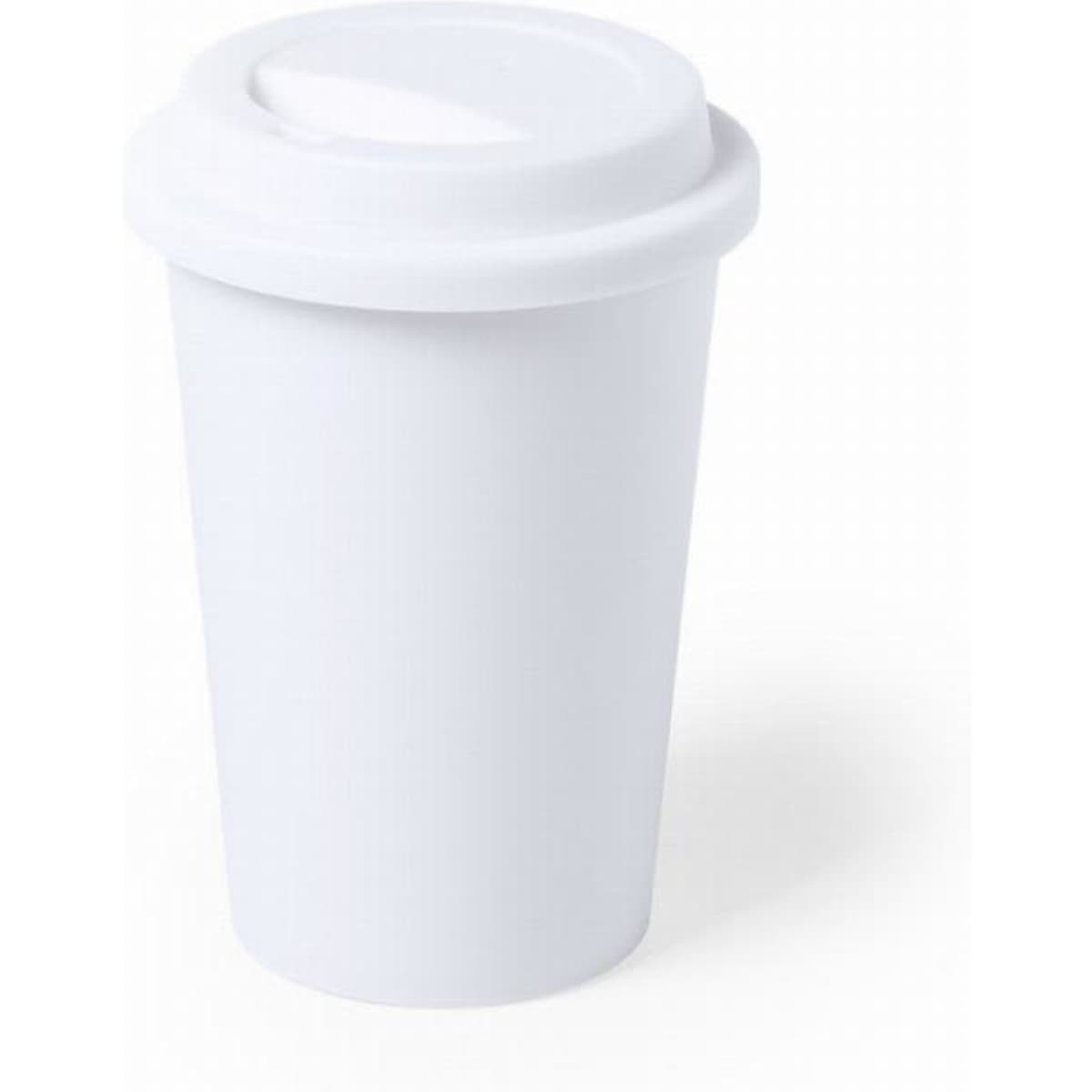 A drink bottle in a classic white colour with a fitted lid, featuring a smooth surface and a simple design.