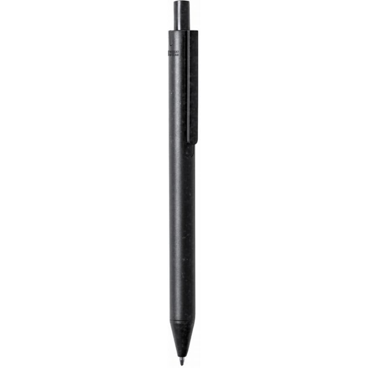 A black ballpoint pen featuring a sleek design and a clip for convenience.