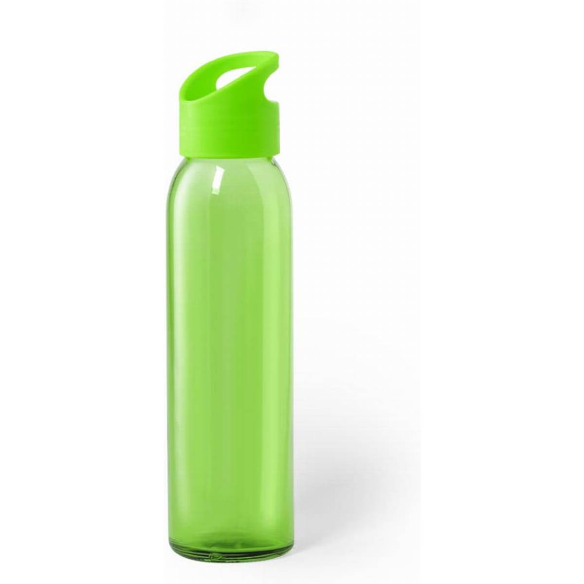 A drink bottle in translucent green with a matching lid and a logo on the side.