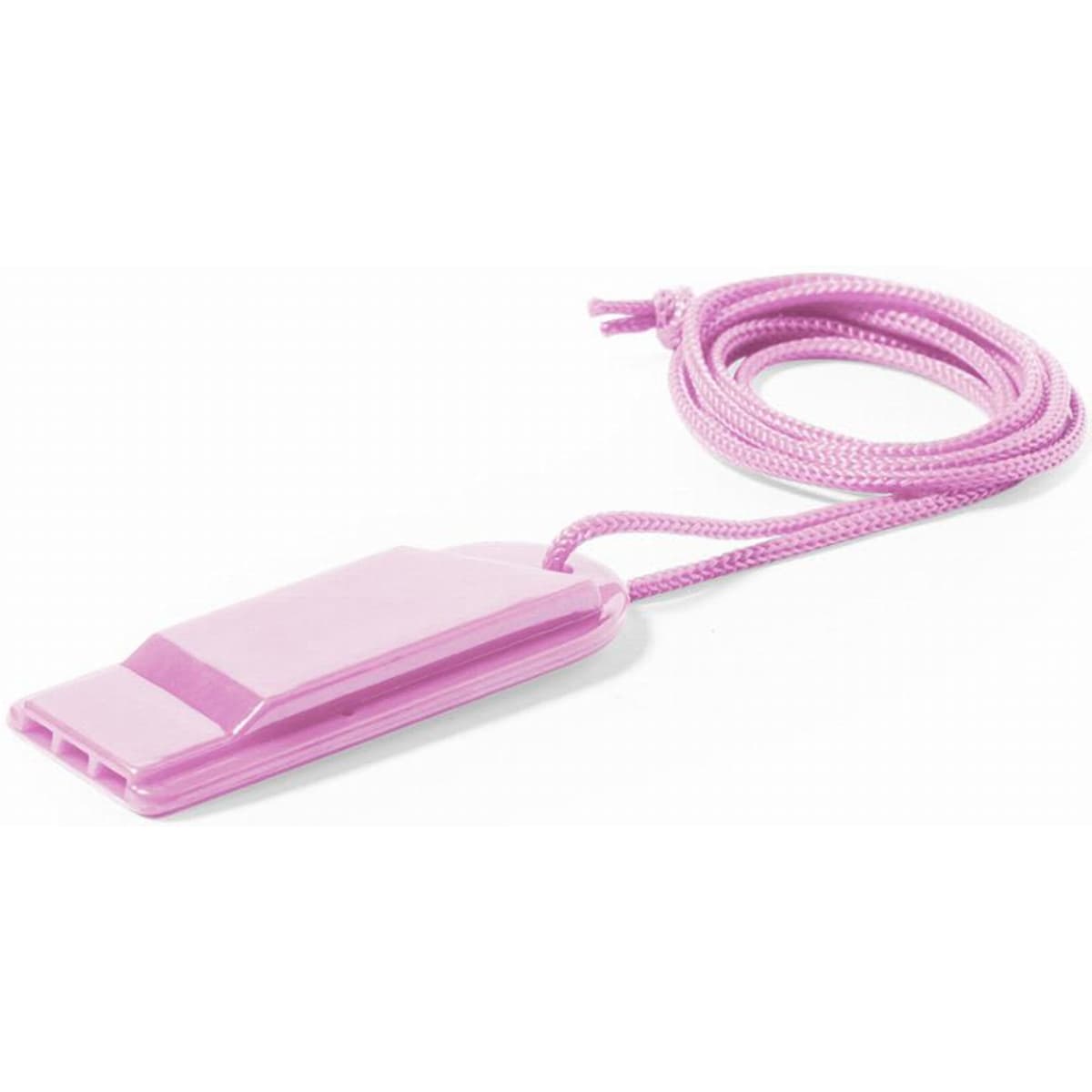 A pink whistle with a cord attached, designed for use in various activities.