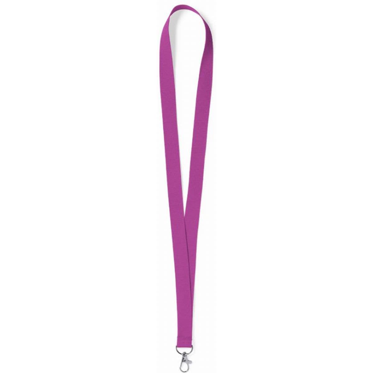 A purple lanyard with a metal clip at the bottom, featuring a smooth, flat design.