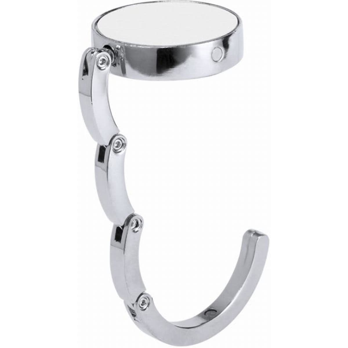 A chrome drink bottle holder with a flexible, articulated arm for easy attachment. Features a circular top for stability.