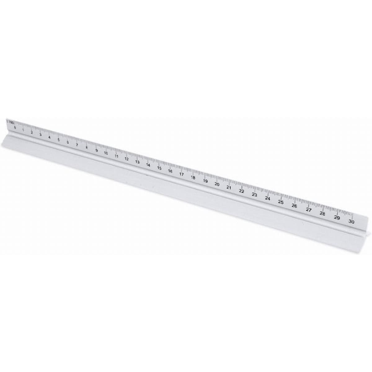 A straight ruler in white with black measurement markings, displaying metrics up to 30 centimetres.