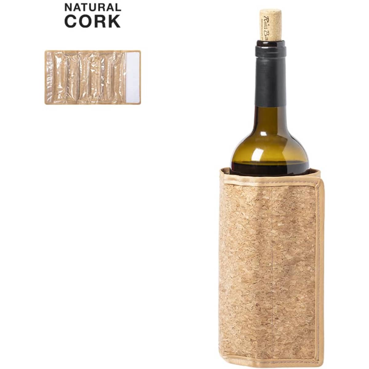 A drink bottle covered in natural cork, featuring a wine bottle inside with a cork stopper.