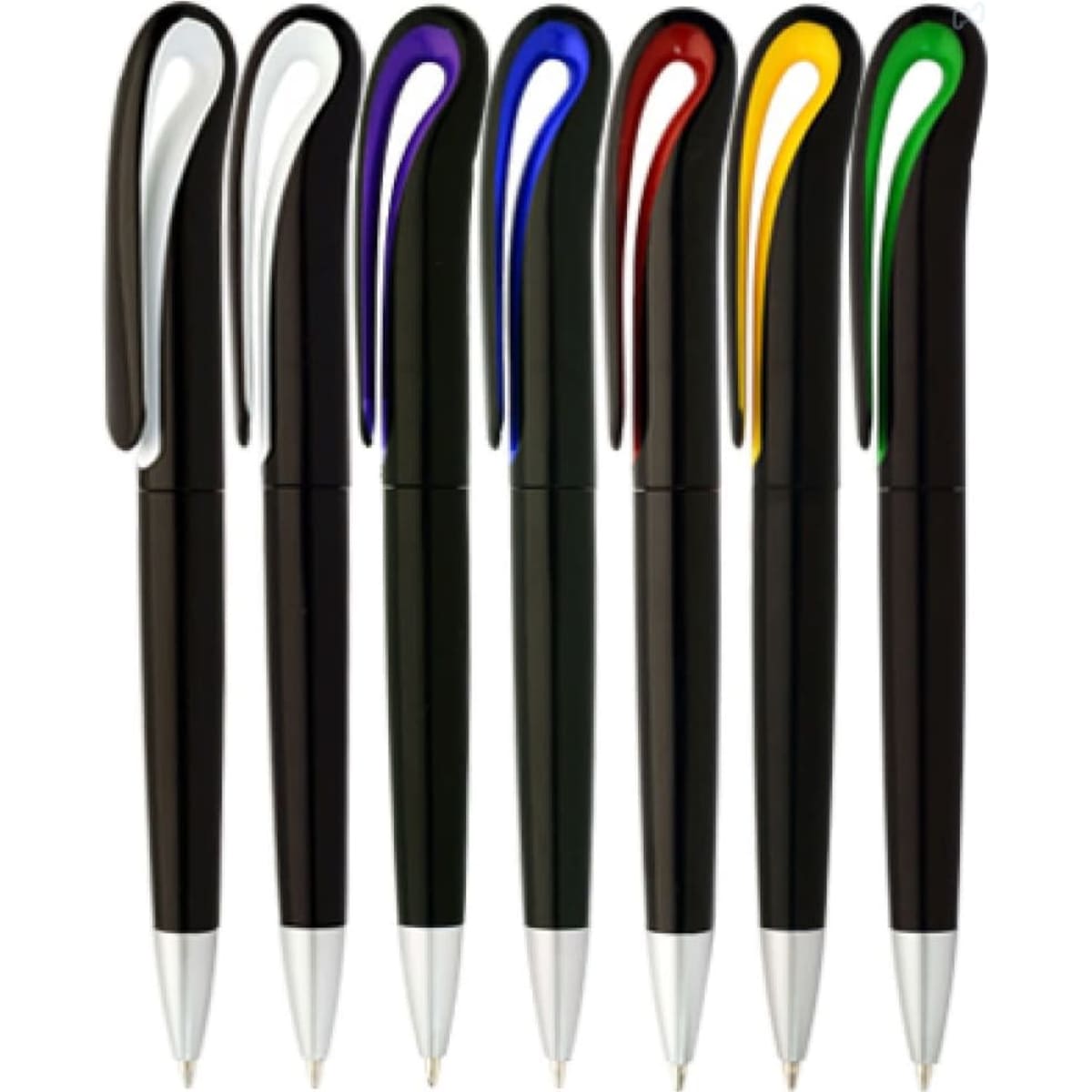 A set of Australia Swan Pens in various colours, featuring a sleek black design with contrasting grips.