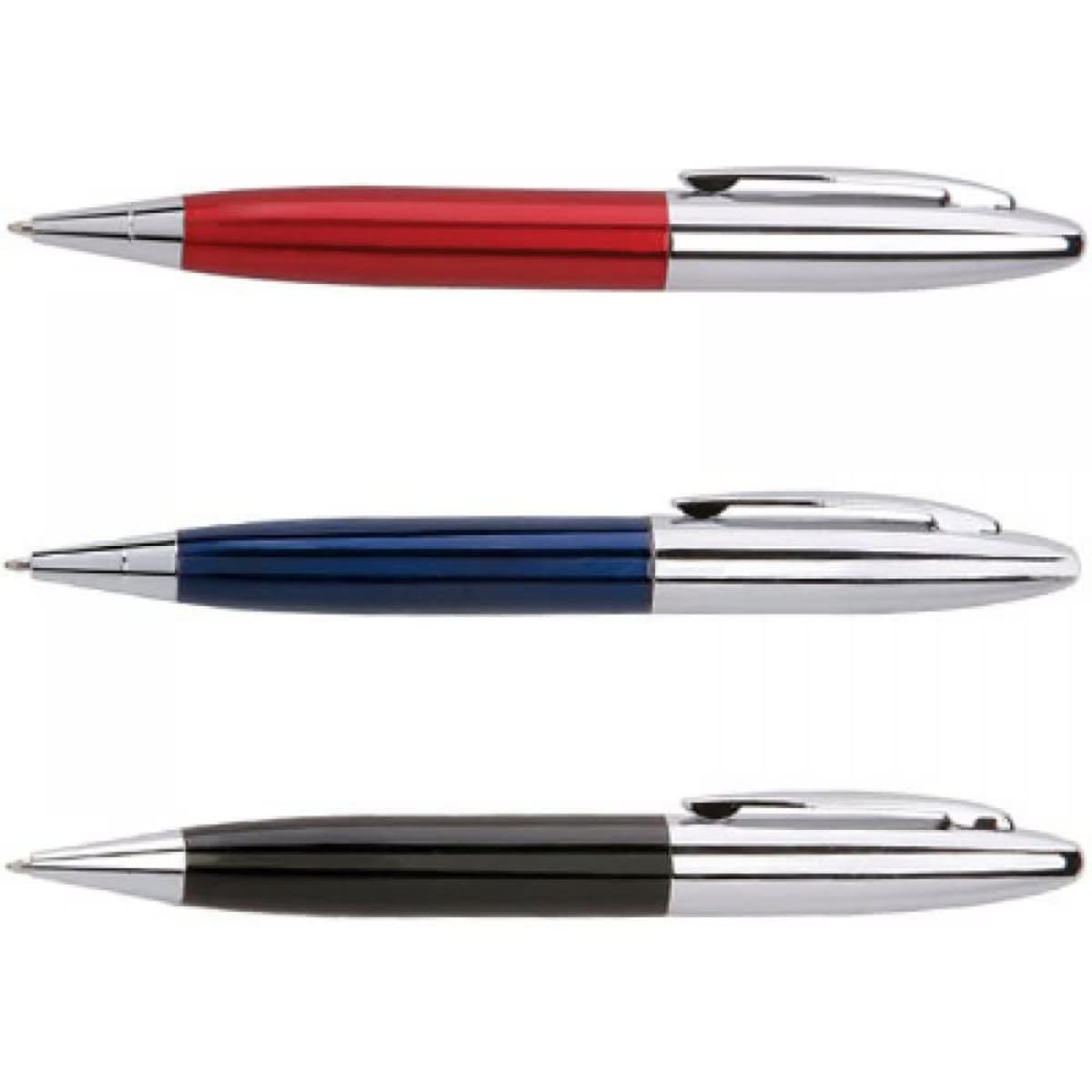 Three Star Walker Pens in red, blue, and black with chrome accents, featuring a sleek design and branding.