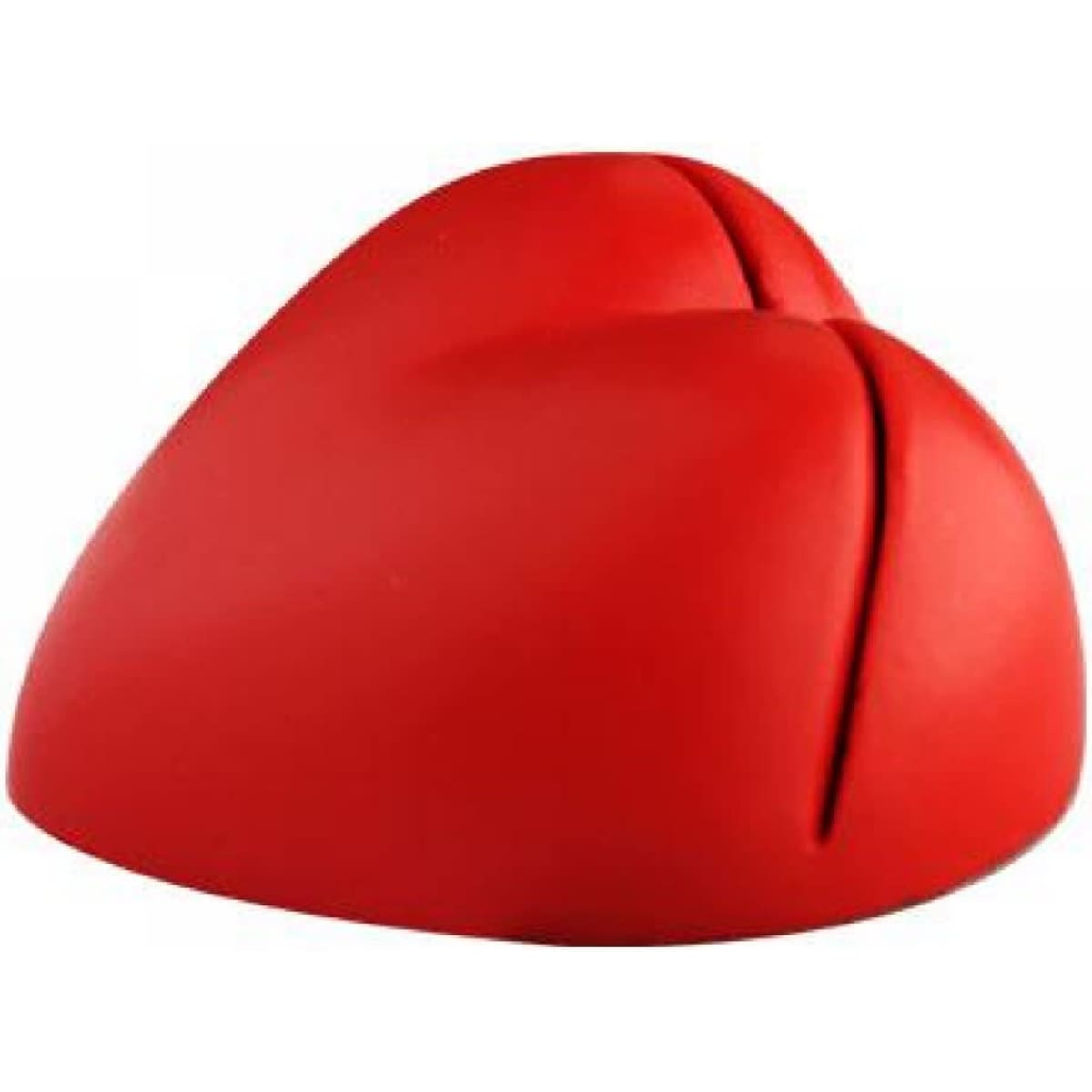 A red heart-shaped paper holder with a split design, featuring a smooth surface and a simple form.