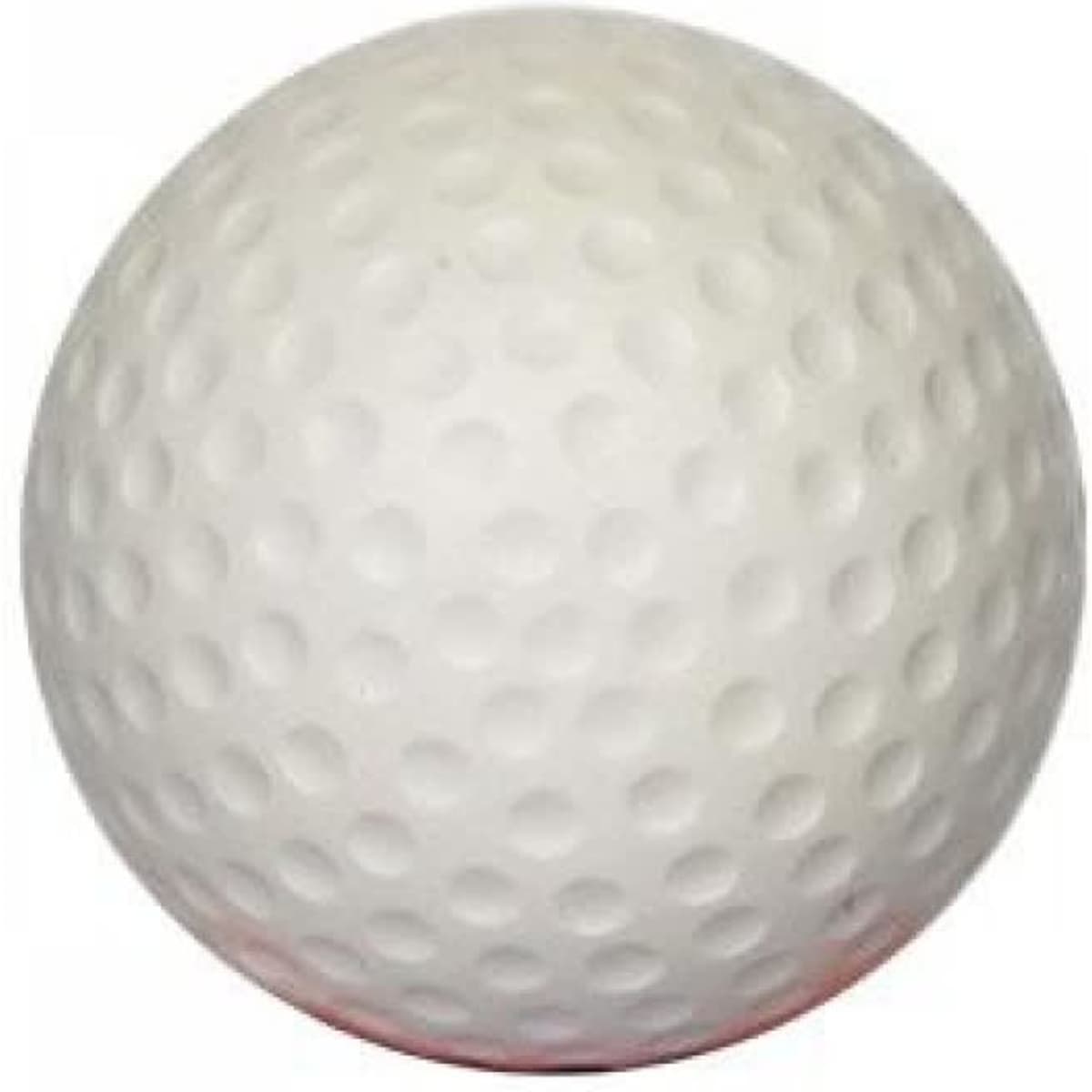 A white stress golf ball with a dimpled surface, featuring a small logo at the bottom.