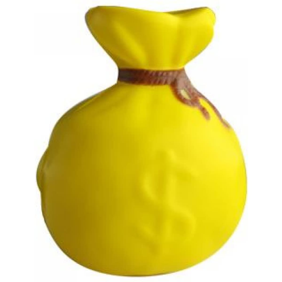 A yellow money bag shaped product with a tied top and a dollar sign embossed on its surface.