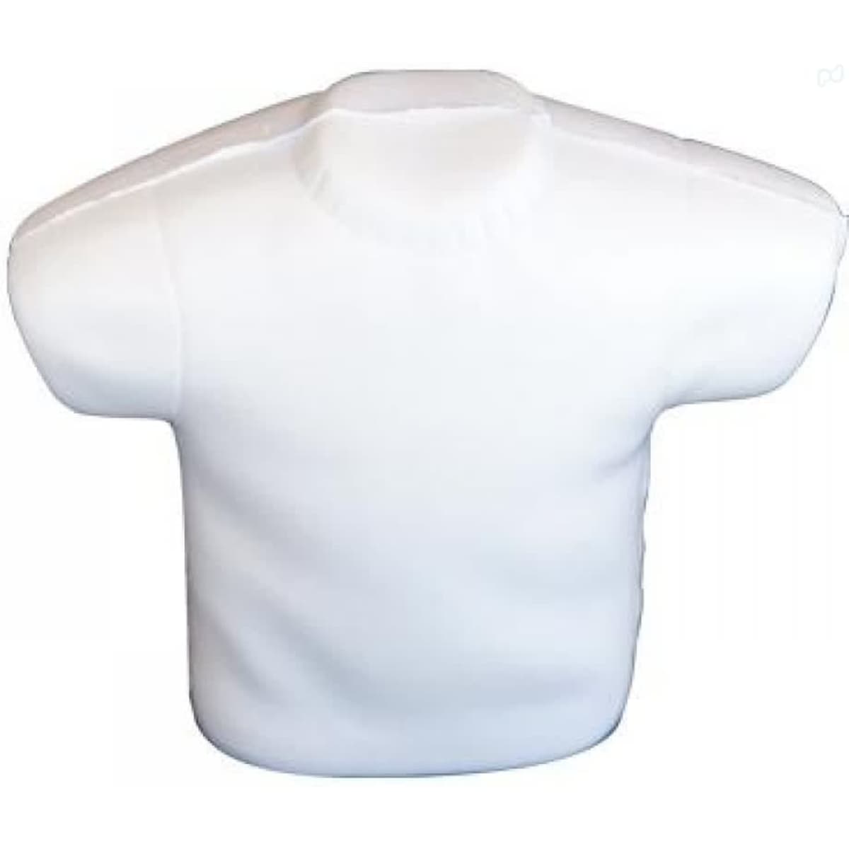 A white stress t-shirt with a rounded neck and short sleeves, featuring a logo on the front.