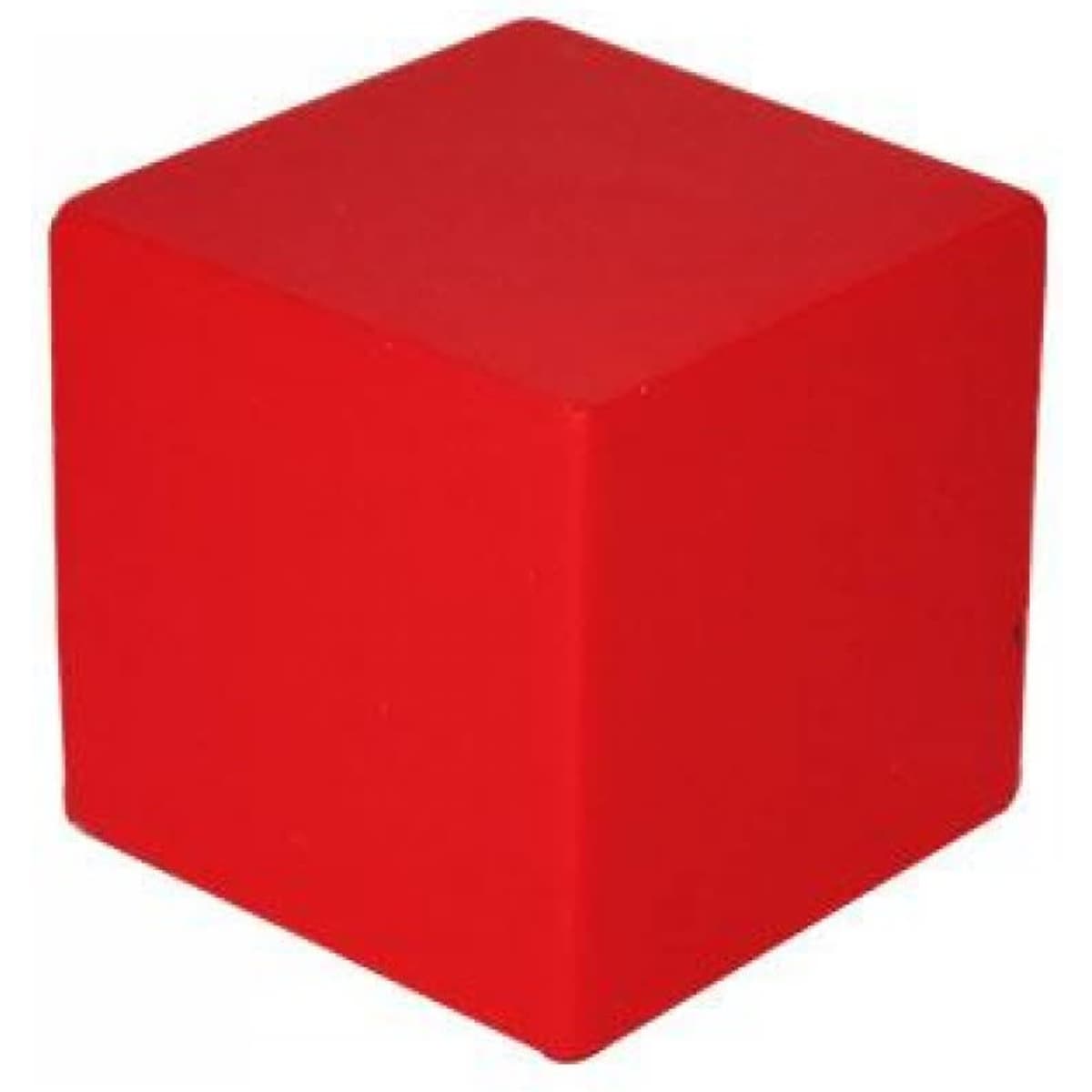 A red stress cube with a smooth surface and no visible logos or branding.