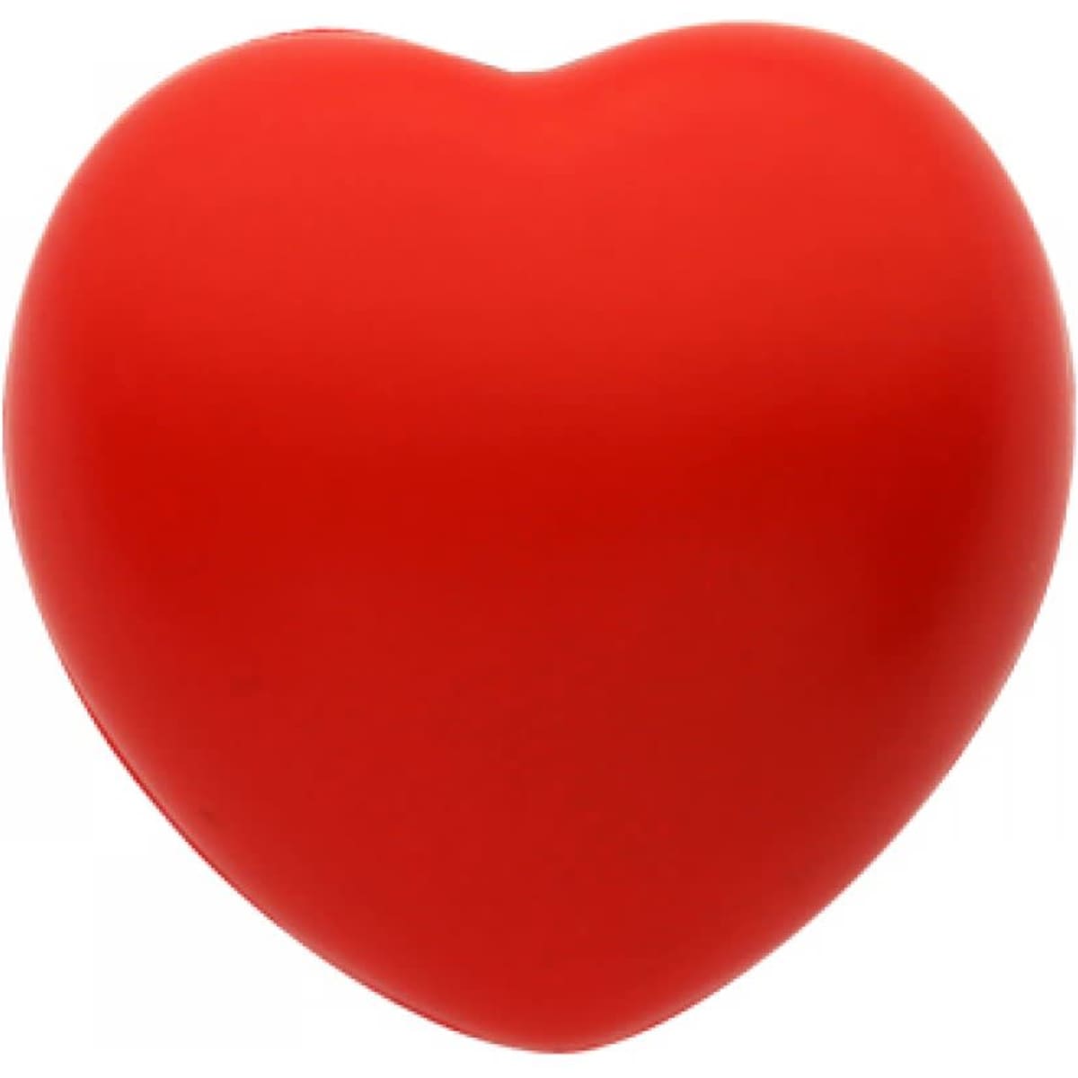 A red heart-shaped stress ball with a smooth surface and no visible branding.