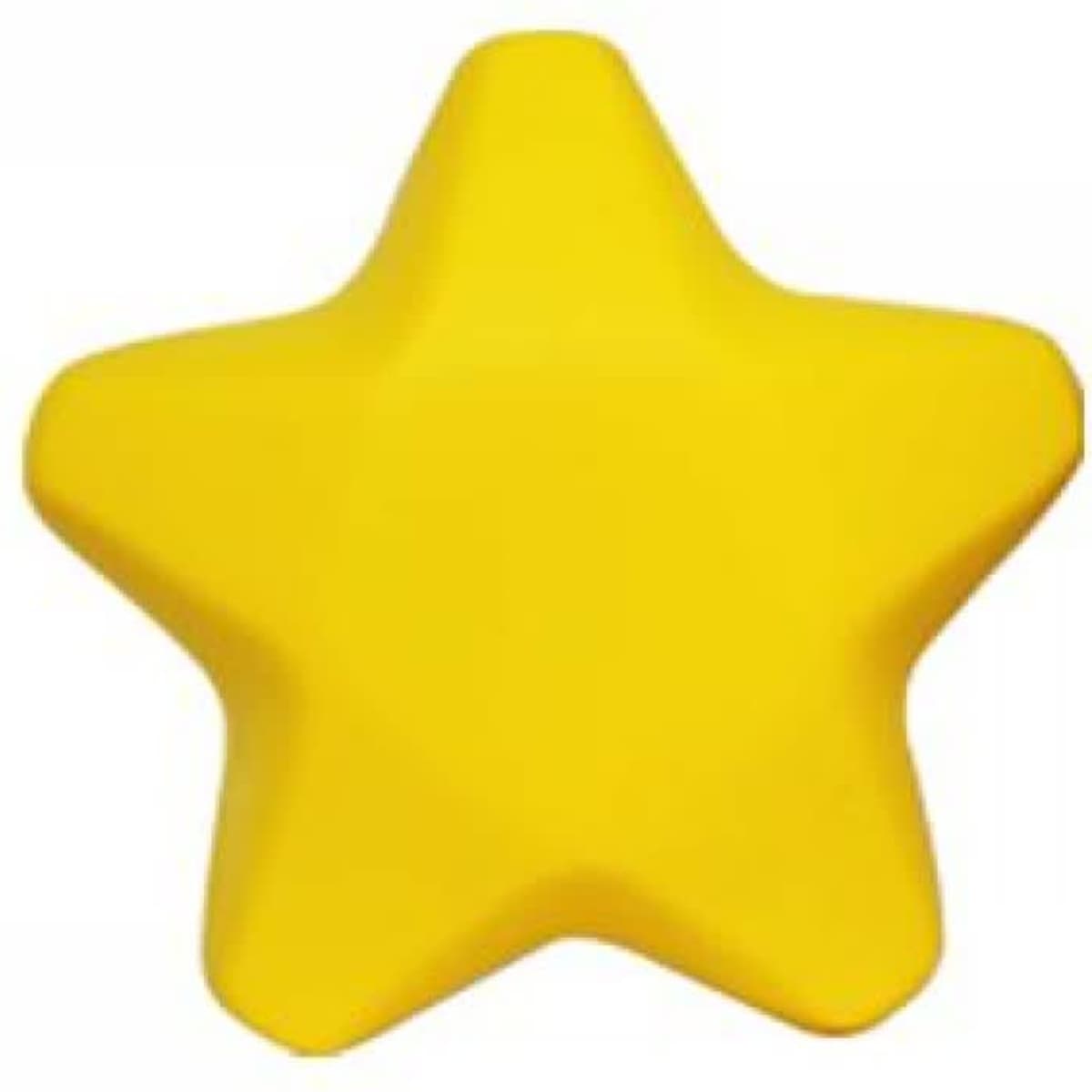 A yellow star-shaped stress ball with a smooth, matte finish. It has a simple design without any branding.