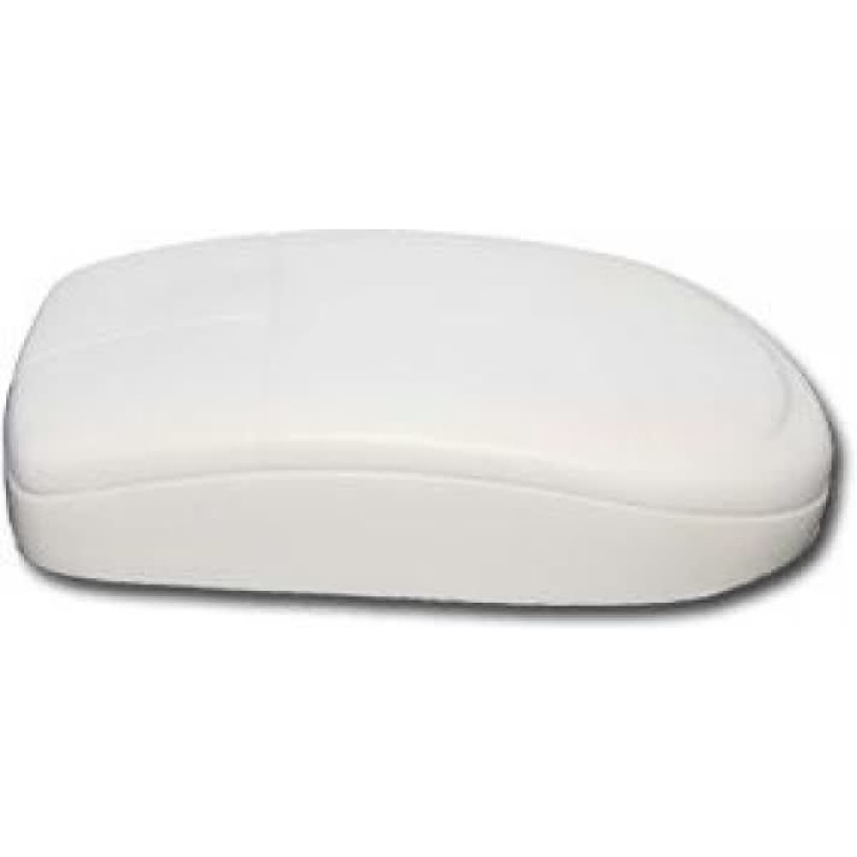 A white stress computer mouse with a smooth, rounded design. The product features a subtle logo on its surface.