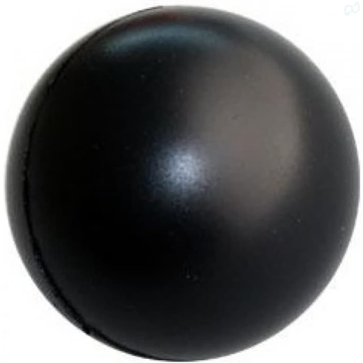 A black stress ball with a smooth surface and a rounded shape, featuring a subtle sheen.